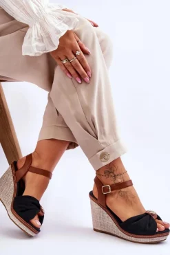 Damskie Boto Damskie Sandały Na Koturnie Z Ozdobą Czarne Candice