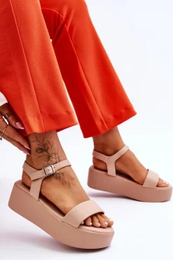 Buty damskie Vinceza Sandały Płaskie*Damskie Sandały Na Masywnej Platformie Nude Casen