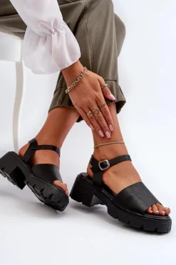 Hot Boto Damskie Sandały Na Masywnym Obcasie Czarne Dottiassa