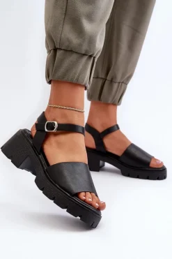 Hot Boto Damskie Sandały Na Masywnym Obcasie Czarne Dottiassa