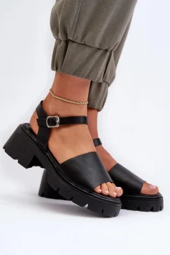 Hot Boto Damskie Sandały Na Masywnym Obcasie Czarne Dottiassa