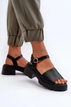 Hot Boto Damskie Sandały Na Masywnym Obcasie Czarne Dottiassa