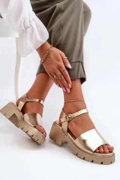 Sale Boto Damskie Sandały Na Masywnym Obcasie Złote Dottiassa