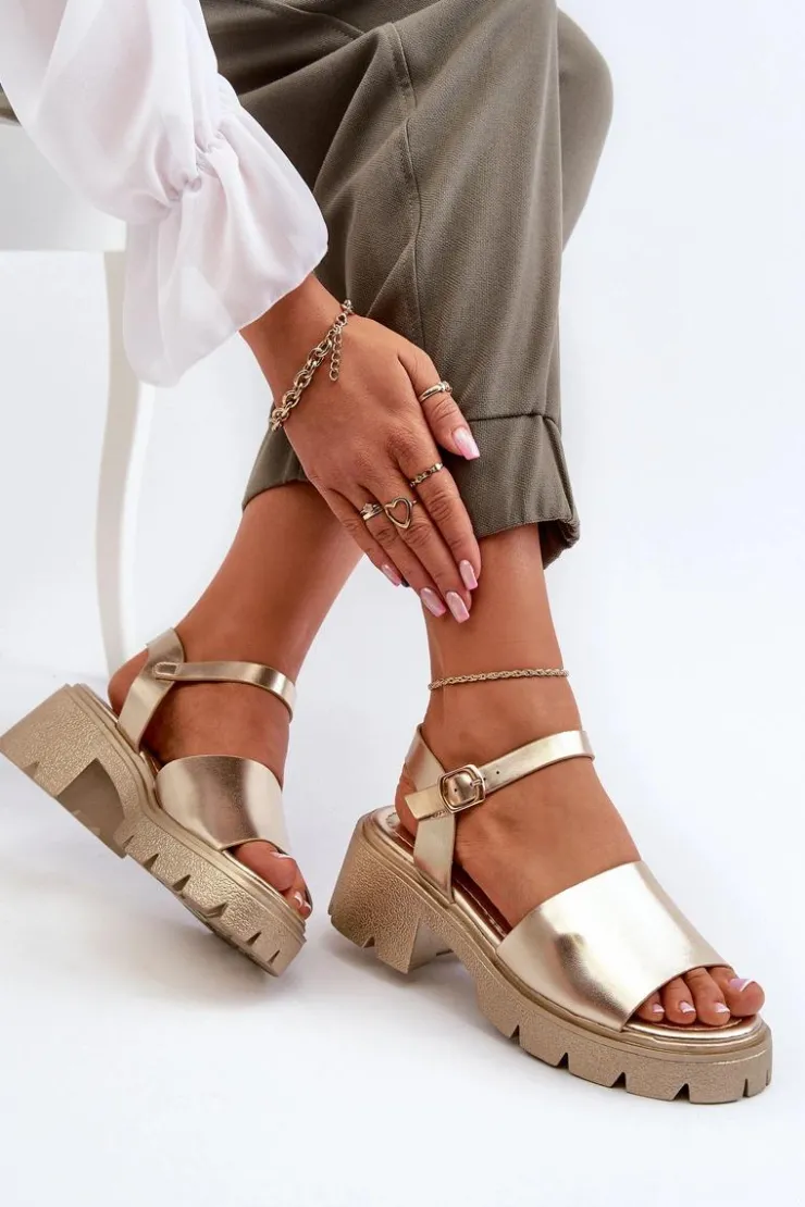 Sale Boto Damskie Sandały Na Masywnym Obcasie Złote Dottiassa