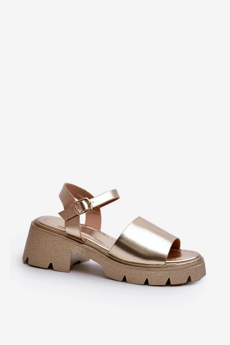 Sale Boto Damskie Sandały Na Masywnym Obcasie Złote Dottiassa