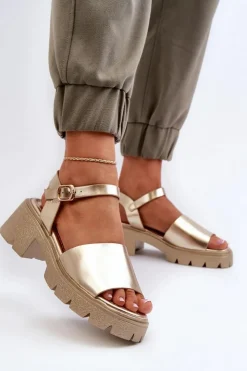 Sale Boto Damskie Sandały Na Masywnym Obcasie Złote Dottiassa