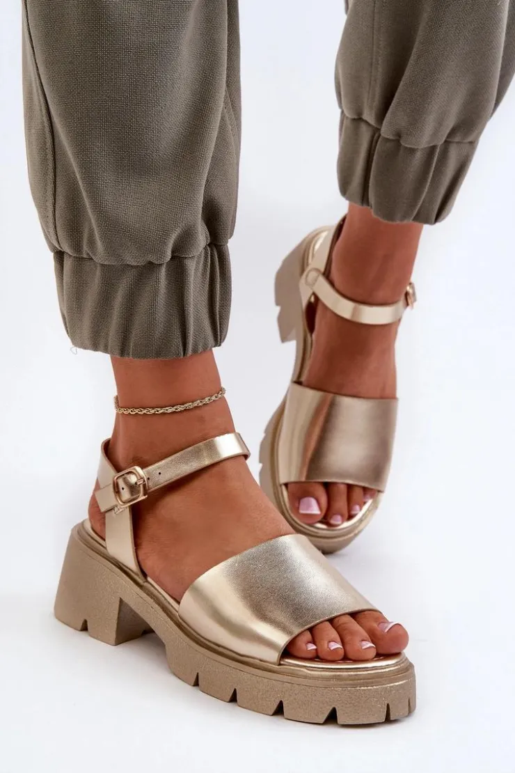 Sale Boto Damskie Sandały Na Masywnym Obcasie Złote Dottiassa