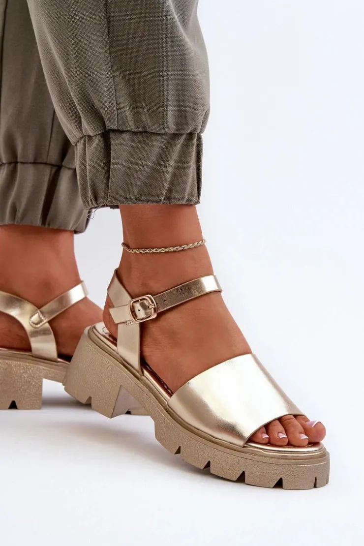 Sale Boto Damskie Sandały Na Masywnym Obcasie Złote Dottiassa