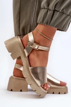 Sale Boto Damskie Sandały Na Masywnym Obcasie Złote Dottiassa