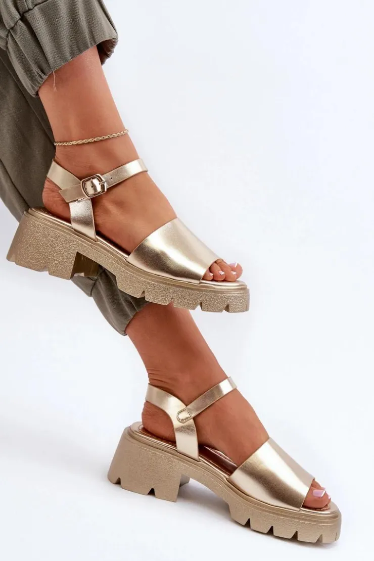 Sale Boto Damskie Sandały Na Masywnym Obcasie Złote Dottiassa