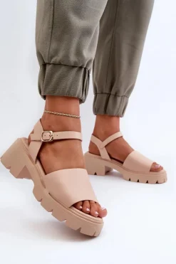 New Boto Damskie Sandały Na Masywnym Obcasie Nude Dottiassa