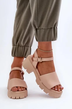 New Boto Damskie Sandały Na Masywnym Obcasie Nude Dottiassa