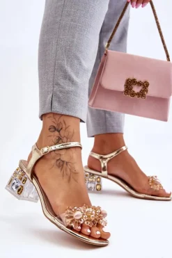 Damskie Damskie buty S.Barski Damskie Sandały Na Niskim Obcasie Z Ozdobami Złote Benicio