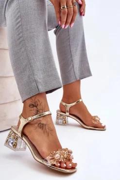 Damskie Damskie buty S.Barski Damskie Sandały Na Niskim Obcasie Z Ozdobami Złote Benicio