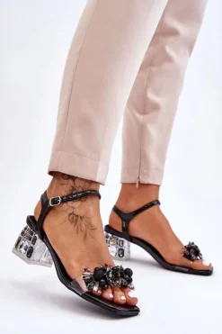 New Damskie buty S.Barski Damskie Sandały Na Niskim Obcasie Z Ozdobami Czarne Benicio