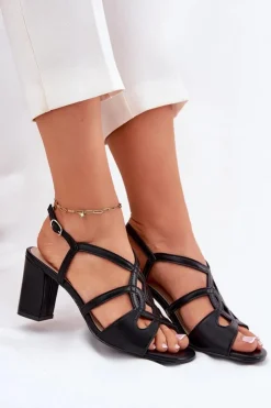 Damskie Buty Sergio Leone Damskie Sandały Na Obcasie Słupku Sergio Leone SK884 Czarne