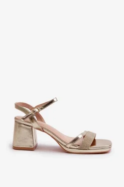 Evento Sandały Na Obcasie*Damskie Sandały Na Obcasie Z Błyszczącym Paskiem Złote Tessata