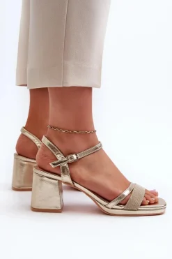 Evento Sandały Na Obcasie*Damskie Sandały Na Obcasie Z Błyszczącym Paskiem Złote Tessata