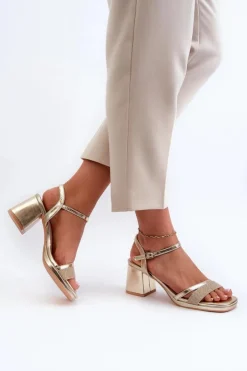 Evento Sandały Na Obcasie*Damskie Sandały Na Obcasie Z Błyszczącym Paskiem Złote Tessata