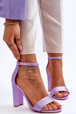 Damskie Boto Damskie Sandały Na Obcasie Z Cyrkoniami Fioletowe Idealistic