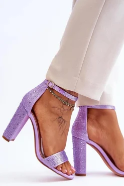 Damskie Boto Damskie Sandały Na Obcasie Z Cyrkoniami Fioletowe Idealistic