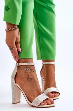 Boto Sandały Na Obcasie*Damskie Sandały Na Obcasie Z Cyrkoniami Beżowe Idealistic