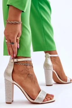 Boto Sandały Na Obcasie*Damskie Sandały Na Obcasie Z Cyrkoniami Beżowe Idealistic