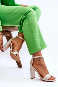 Boto Sandały Na Obcasie*Damskie Sandały Na Obcasie Z Cyrkoniami Beżowe Idealistic