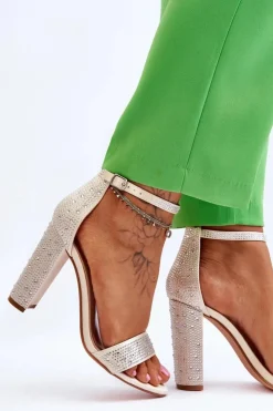 Boto Sandały Na Obcasie*Damskie Sandały Na Obcasie Z Cyrkoniami Beżowe Idealistic