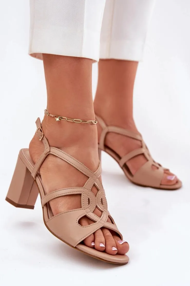 Discount Buty Sergio Leone Damskie Sandały Na Obcasie Słupku Sergio Leone SK884 Beżowe Beżowy