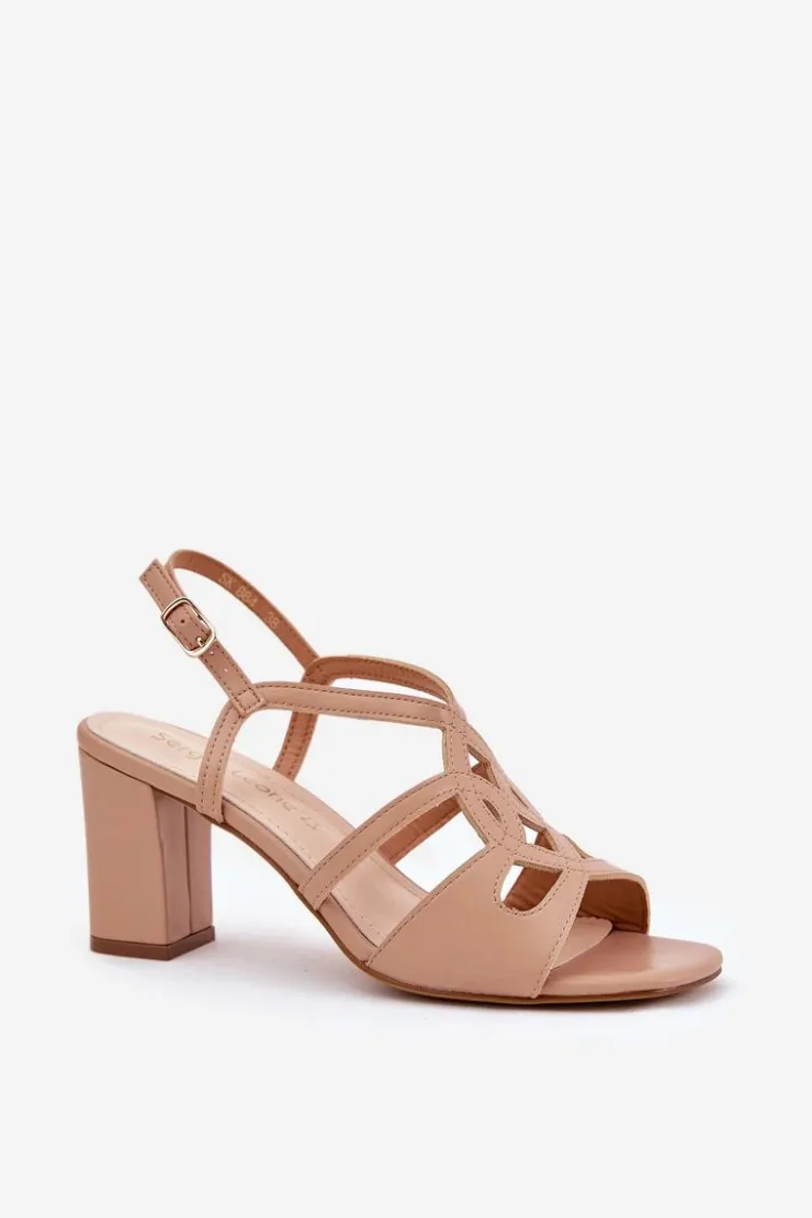 Discount Buty Sergio Leone Damskie Sandały Na Obcasie Słupku Sergio Leone SK884 Beżowe Beżowy