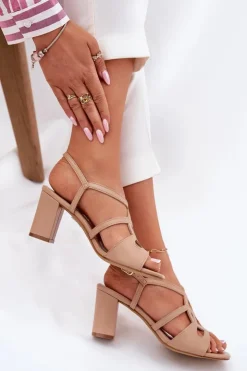 Discount Buty Sergio Leone Damskie Sandały Na Obcasie Słupku Sergio Leone SK884 Beżowe Beżowy