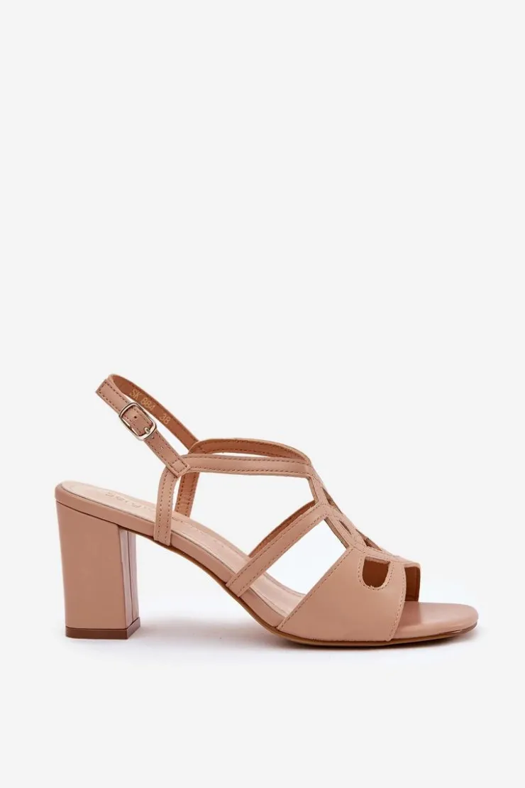 Discount Buty Sergio Leone Damskie Sandały Na Obcasie Słupku Sergio Leone SK884 Beżowe Beżowy