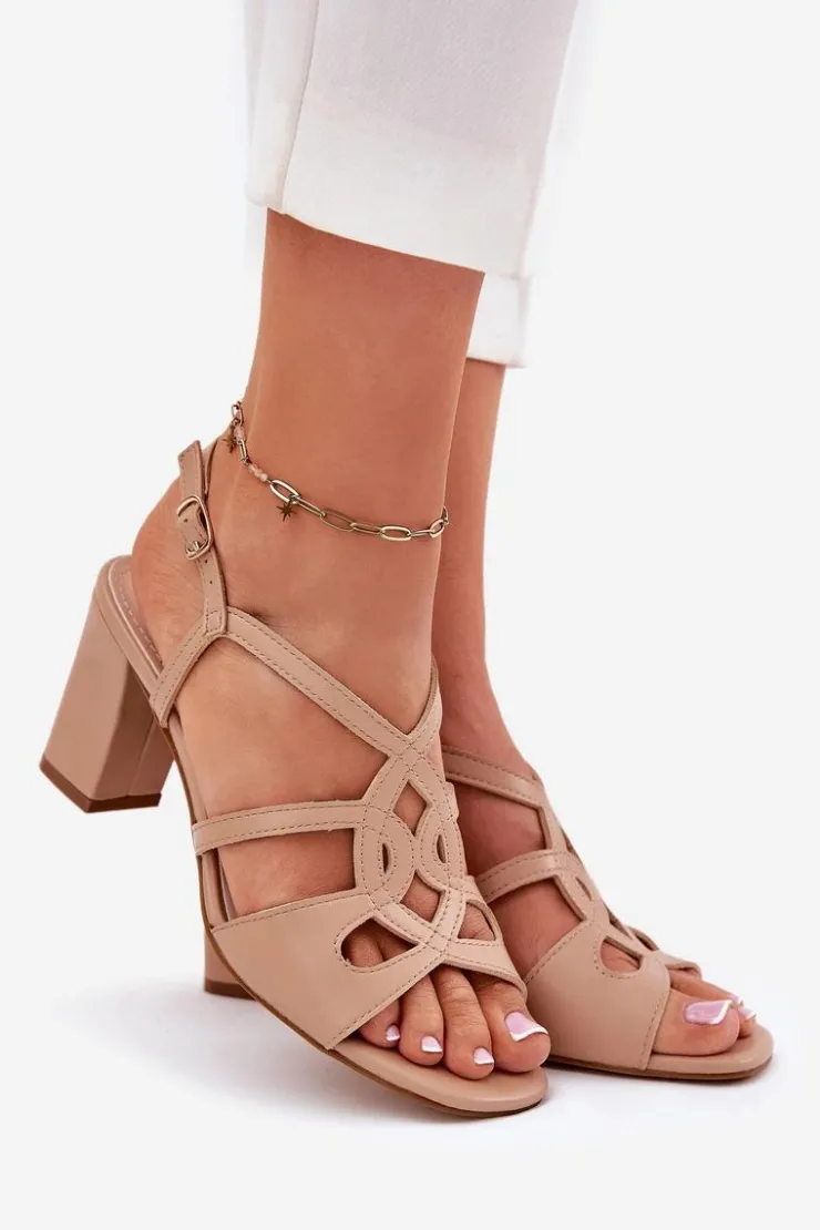 Discount Buty Sergio Leone Damskie Sandały Na Obcasie Słupku Sergio Leone SK884 Beżowe Beżowy