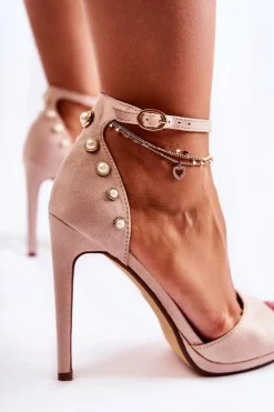 Clearance Boto Damskie Sandały Na Obcasie Ze Zdobieniami Beżowe Livorno