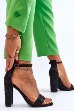 Outlet Boto Damskie Sandały Na Obcasie Z Cyrkoniami Czarne Idealistic