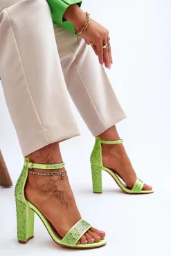 Boto Sandały Na Obcasie*Damskie Sandały Na Obcasie Z Cyrkoniami Zielone Idealistic