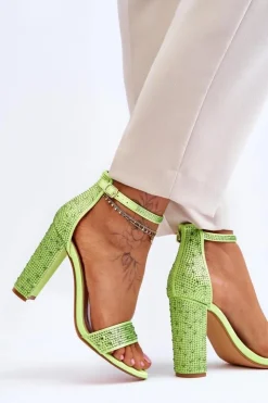Boto Sandały Na Obcasie*Damskie Sandały Na Obcasie Z Cyrkoniami Zielone Idealistic