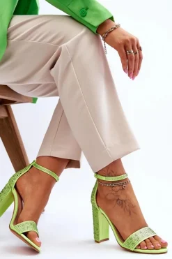 Boto Sandały Na Obcasie*Damskie Sandały Na Obcasie Z Cyrkoniami Zielone Idealistic