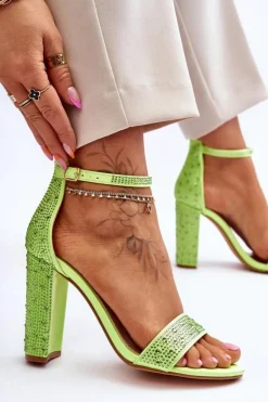 Boto Sandały Na Obcasie*Damskie Sandały Na Obcasie Z Cyrkoniami Zielone Idealistic