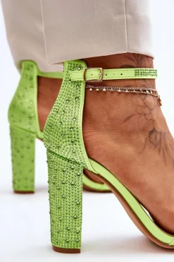 Boto Sandały Na Obcasie*Damskie Sandały Na Obcasie Z Cyrkoniami Zielone Idealistic