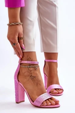 Boto Sandały Na Obcasie*Damskie Sandały Na Obcasie Z Cyrkoniami Różowe Idealistic Różowy