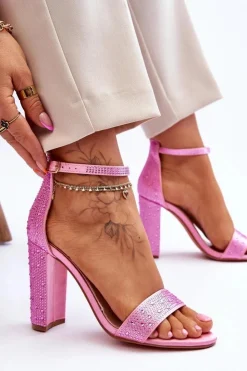 Boto Sandały Na Obcasie*Damskie Sandały Na Obcasie Z Cyrkoniami Różowe Idealistic Różowy