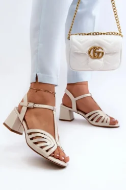 Buty Sergio Leone Sandały Na Obcasie*Damskie Sandały Na Obcasie Sergio Leone SK880 Perłowe Biały