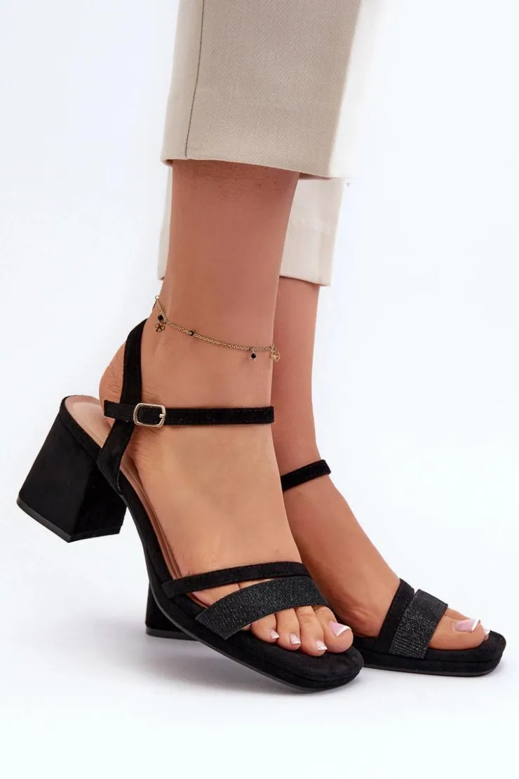 Damskie Evento Damskie Sandały Na Obcasie Z Błyszczącym Paskiem Czarne Tessata