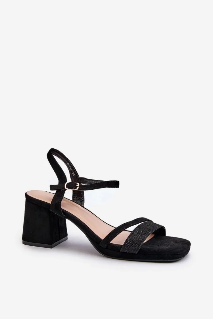 Damskie Evento Damskie Sandały Na Obcasie Z Błyszczącym Paskiem Czarne Tessata