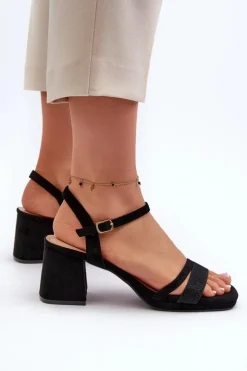 Damskie Evento Damskie Sandały Na Obcasie Z Błyszczącym Paskiem Czarne Tessata