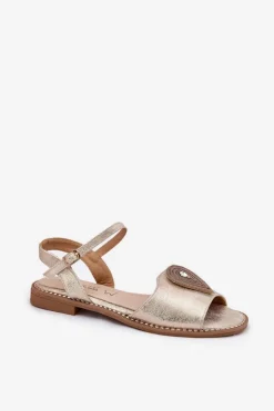 Discount Damskie buty S.Barski Damskie Sandały Na Płaskim Obcasie Z Ozdobą S.Barski KV51-098 Złote Złoty