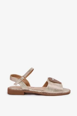 Discount Damskie buty S.Barski Damskie Sandały Na Płaskim Obcasie Z Ozdobą S.Barski KV51-098 Złote Złoty