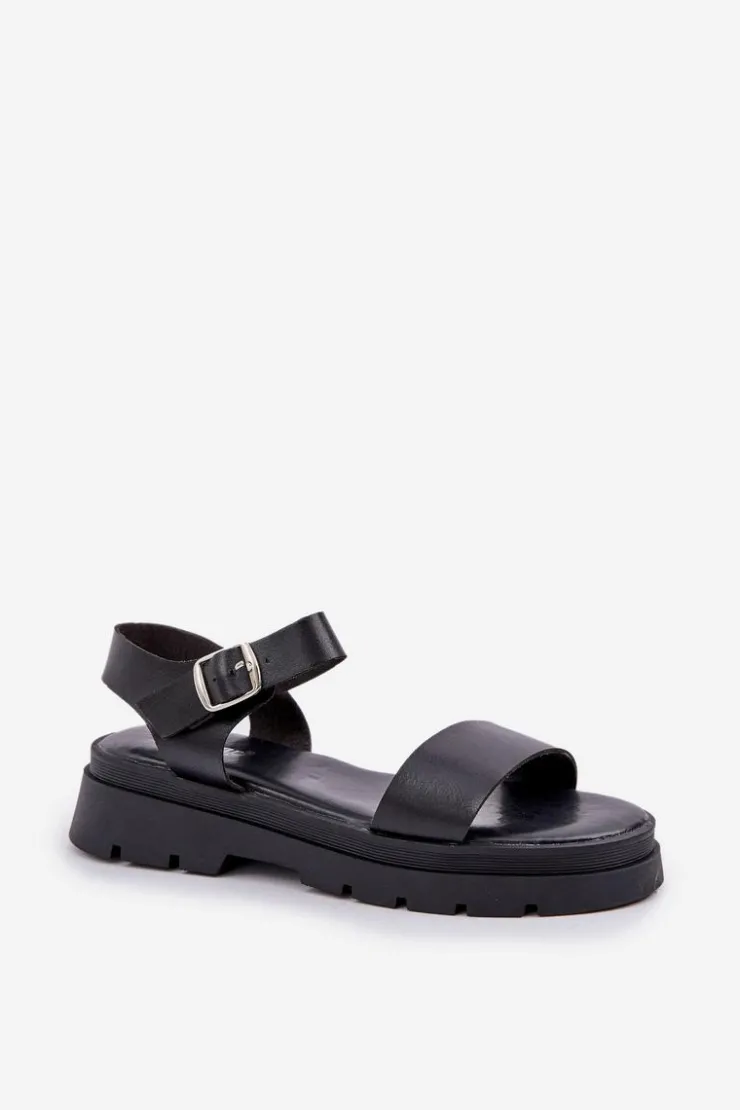 Boto Sandały Płaskie*Damskie Sandały Na Platformie Czarne Evaretha Czarny